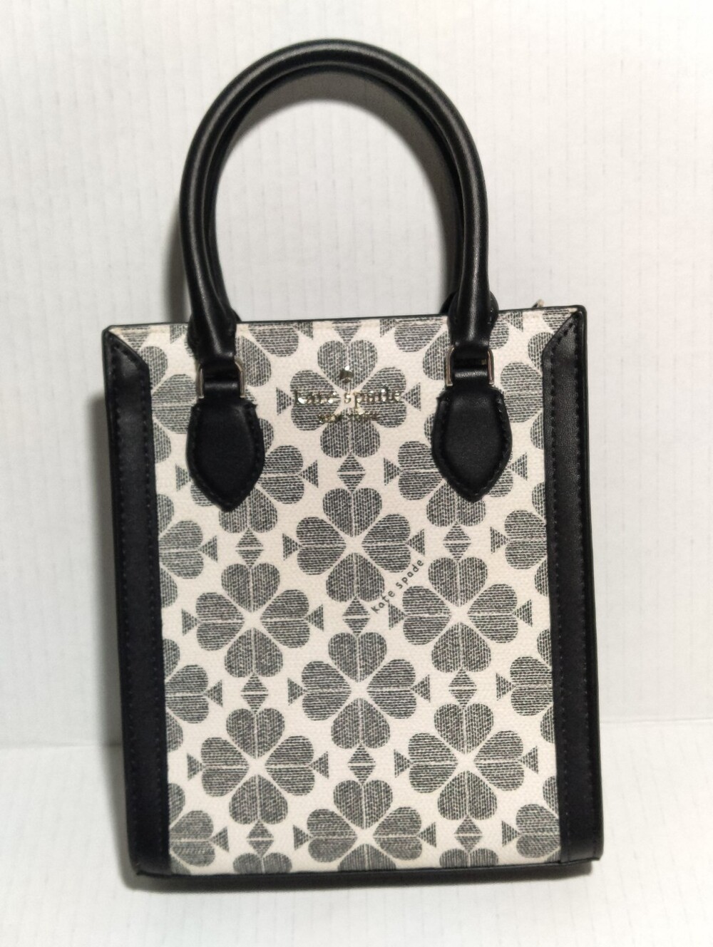 Kate Spade Spade Flower Jacquard Mini Tote Crossbody Bag Black Cream - Picture 4 of 14